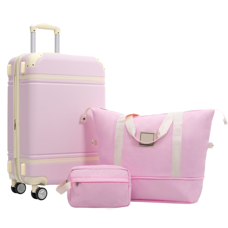 Valise à roulettes Hardshell avec sacs Valise à roulettes doubles avec verrou TSA, bagage rétro simple 24 po, rose clair