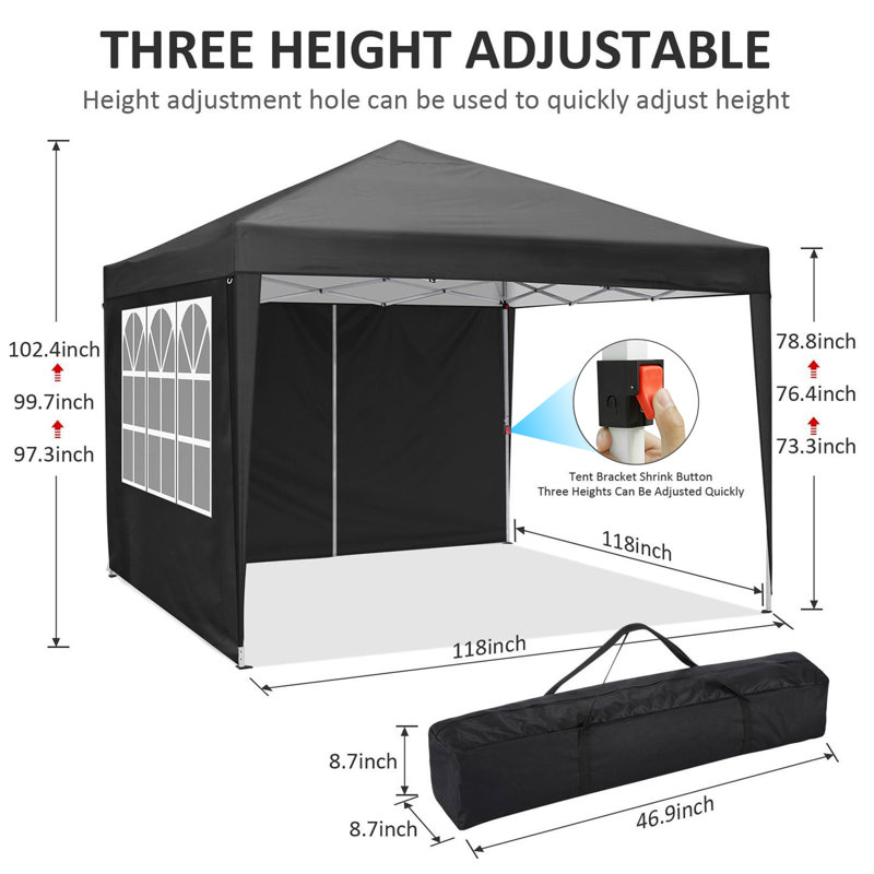 10 Ft. W x 10 Ft. D Outdoor Canopy Tent , Black