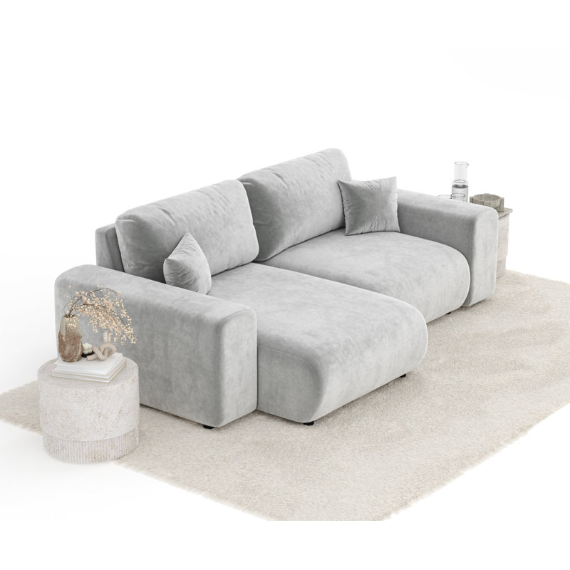 Corner Sofa with square arms, Light Grey Velvet