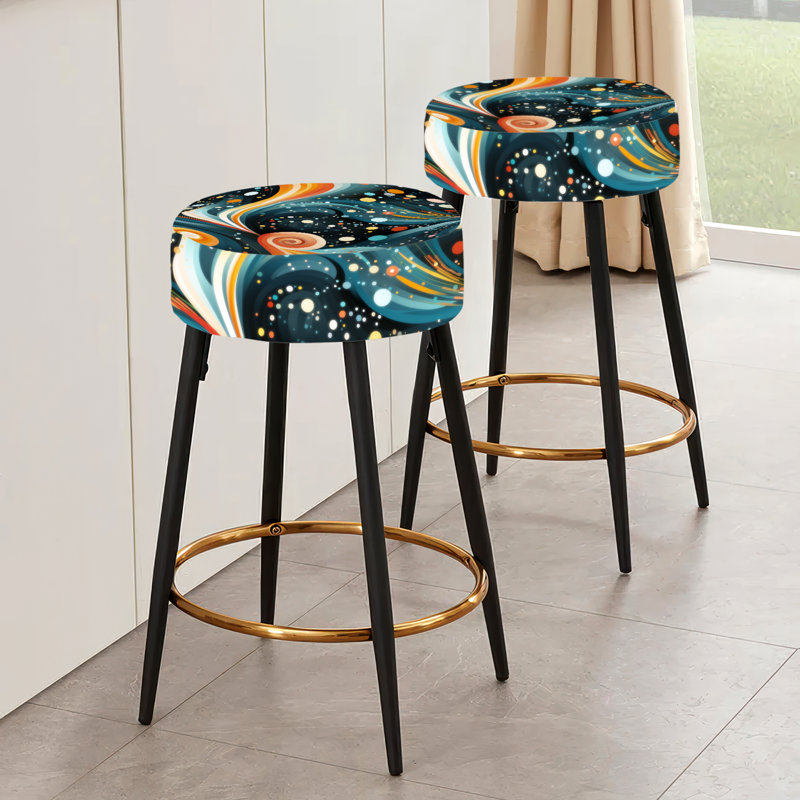 Ensemble de 2 tabourets de bar géométriques bleu sarcelle et orange