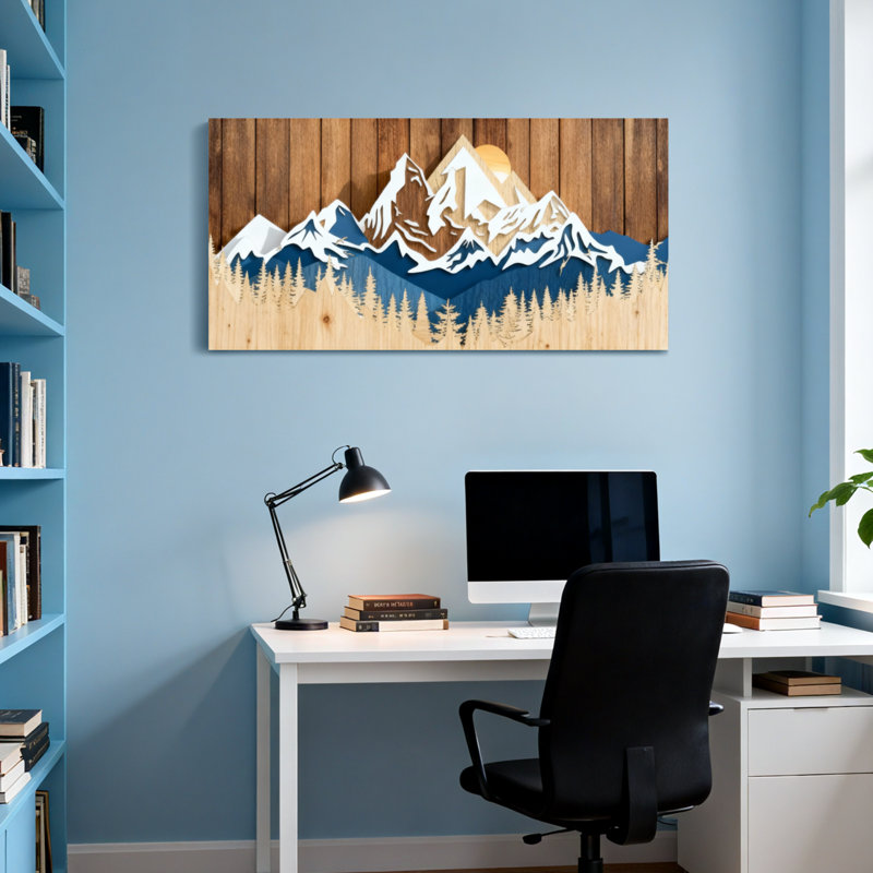 Paysage et nature, chaîne de montagnes avec neige et arbres, H 16 po x l 32 po