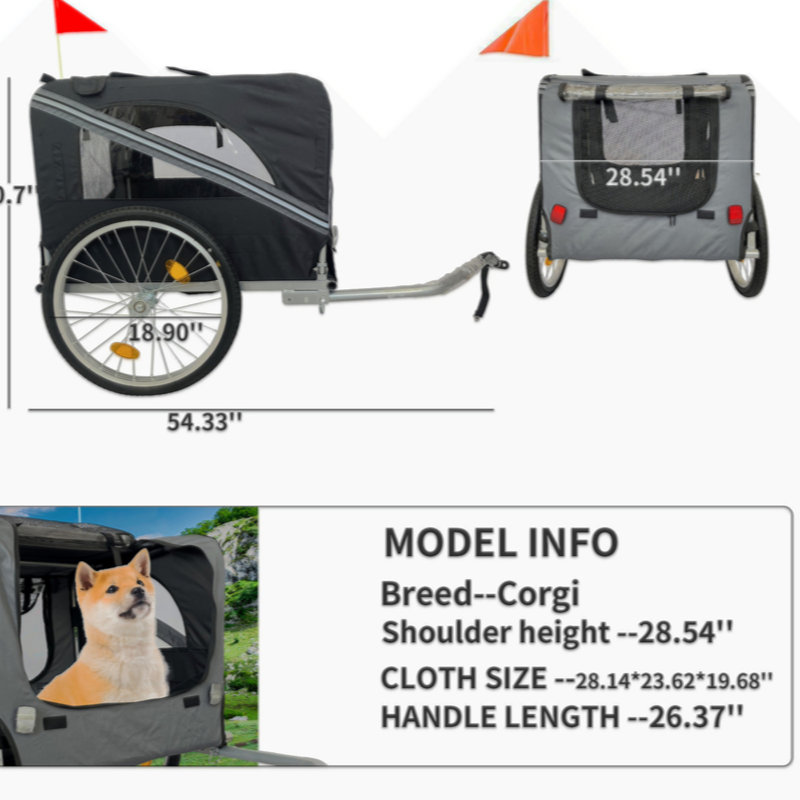 Remorque porte-vélo pliable pour l'extérieur, H 31,552 po x l 54,018 po x P 29,201 po, Noir, noir, noir, noir