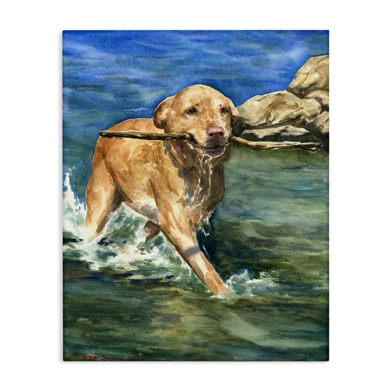 «Happy Labrador with Stick Stick», conception de George Dyachenko, H 20 po x l 16 po