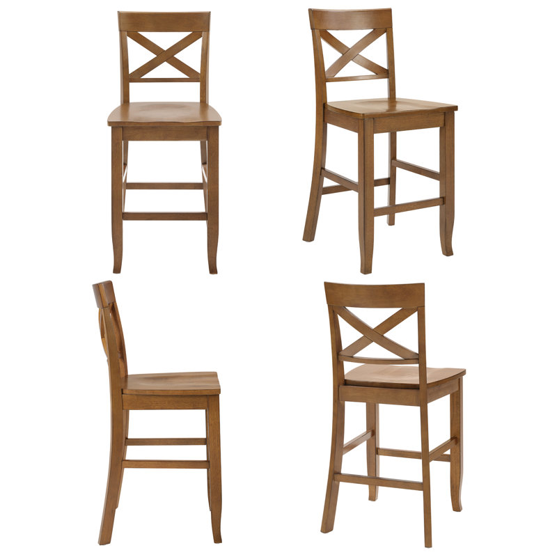 Solid Wood X-Back Counter Height Bar Stool, 4, Walnut