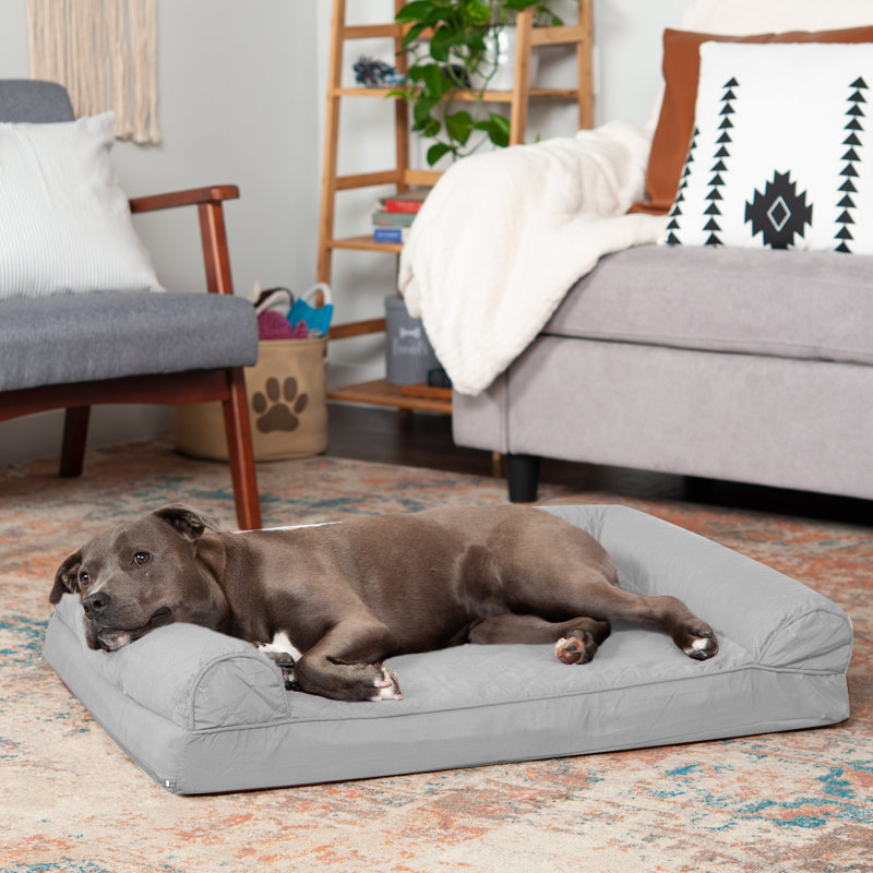 Silver Gray Large Quilted Orthopedic Foam Dog Sofa Bed