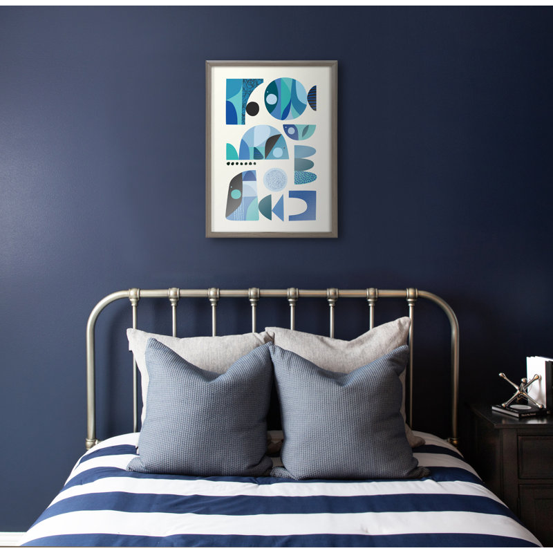 Art mural Mid-Century poisson bleu par Rachel Lee 3 Birdies Studio