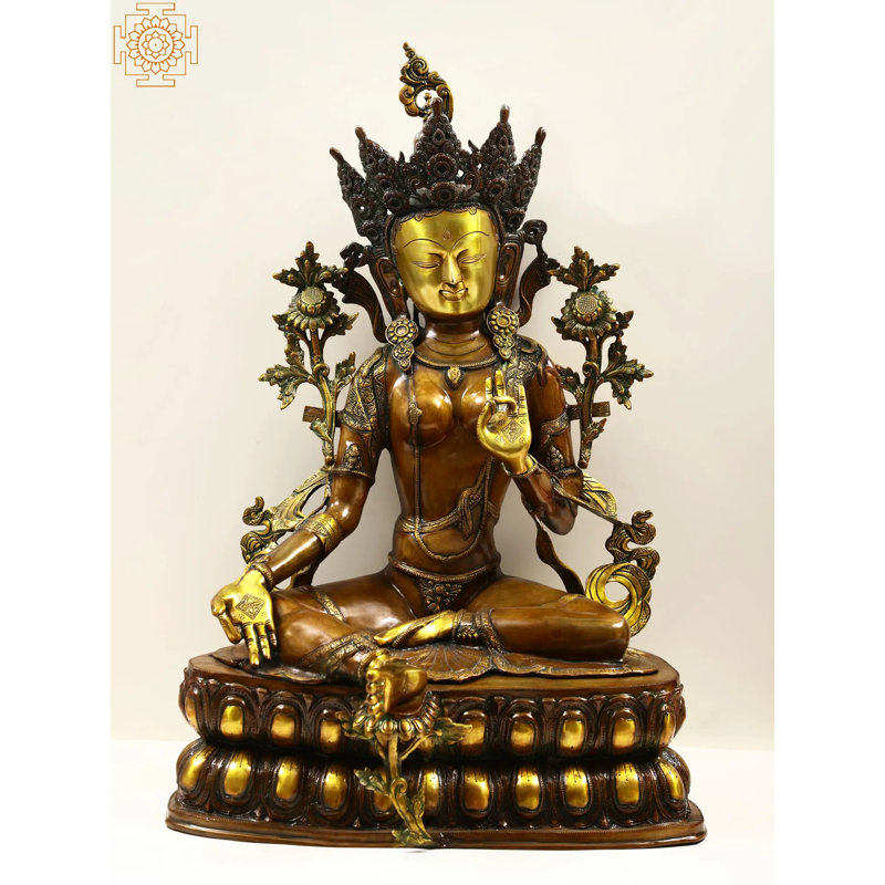 34 po. Le majestueux Tara vert en laiton | Fait à la main | Fabriqué en Inde
