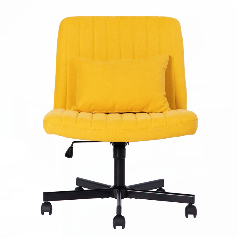 Yellow Linen Criss Cross Armless Office Chair with Wheels - Versatile for Home Office,Meditation & Makeup, Yellow