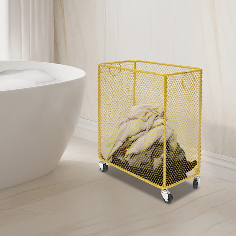 Metal mesh laundry storage cart, laundry basket with wheels, Doré