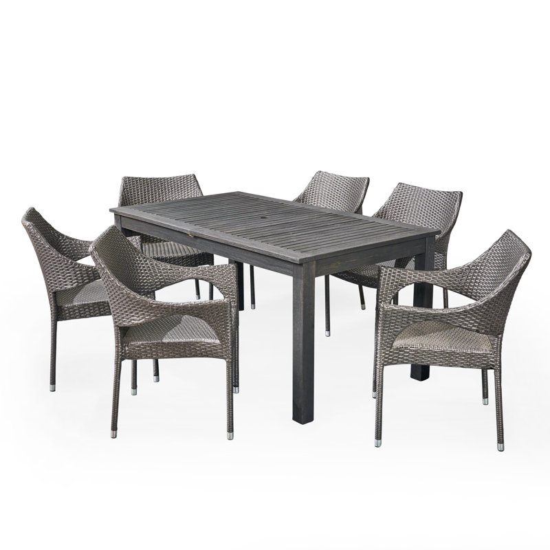 Ensemble repas 7 pièces, Gris foncé délavé au sable / gris
