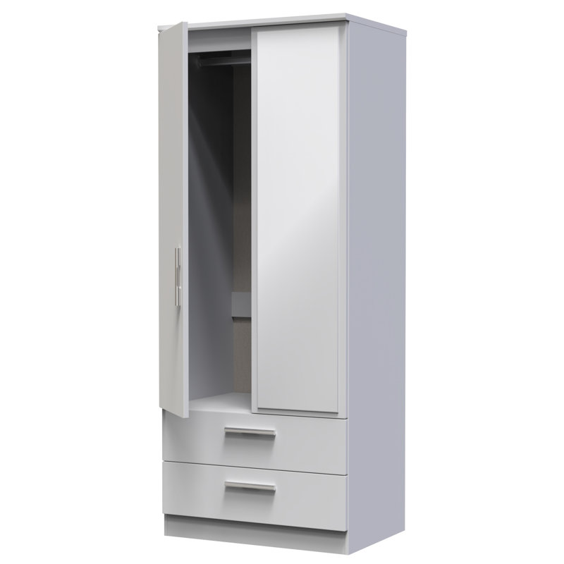 Borgeson 2 Door 2 Drawer Mirrored Robe, Grey Matt