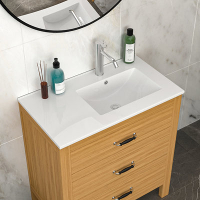 White Rectangular Vanity Sink 32" X 18", 1 Faucet Hole, Low Water Absorbing, Smooth Finish 18" Top Sink, White, Stain , High-Temperature Fired Ceramic