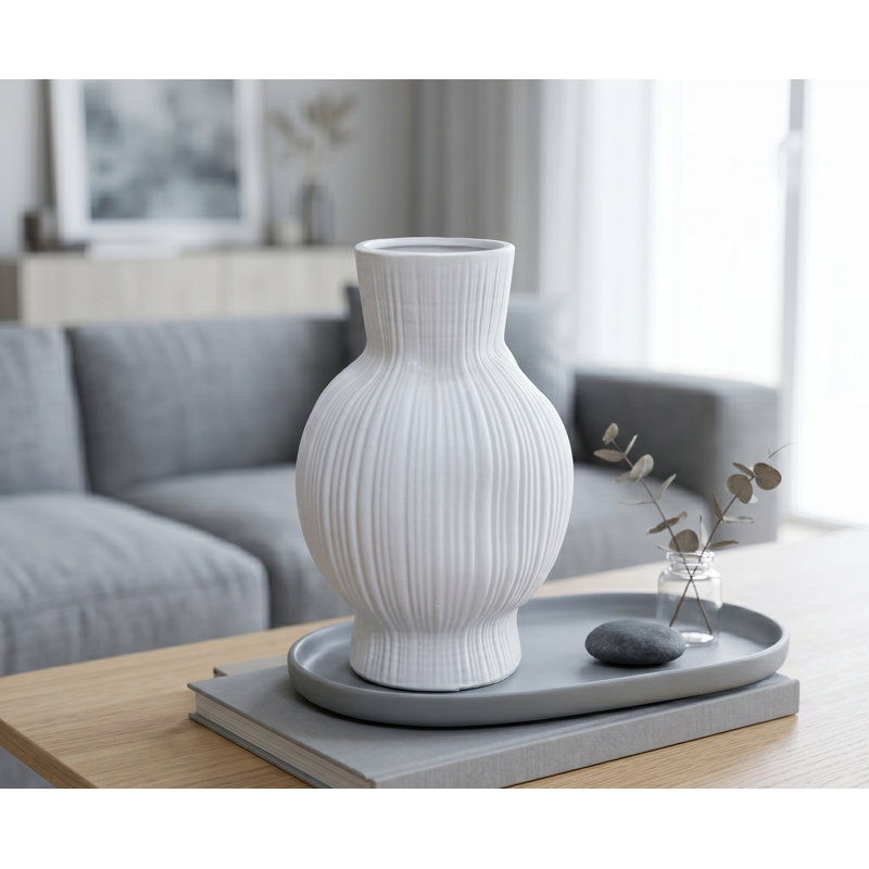 Aisling Ceramic Vase, 11" H x 5.75" W x 5.75" D, White