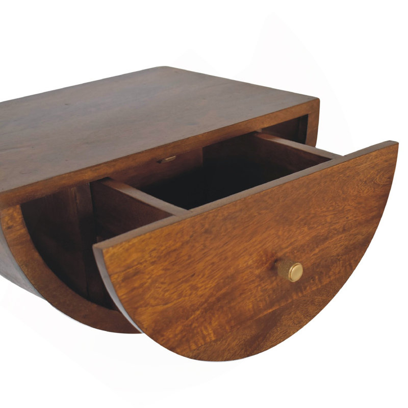Table de chevet flottante en bois massif et châtaignier flottant, 1 tiroir, brun