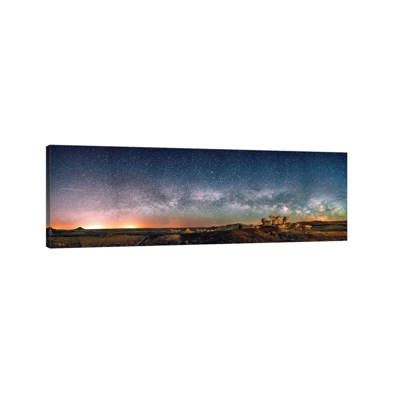 Bisti Badlands Hoodoos Under New Mexico Starry Night 1 Piece Panoramic Painting on Canvas, 152.4 cm H x 50.8 cm W x 1.91 cm D