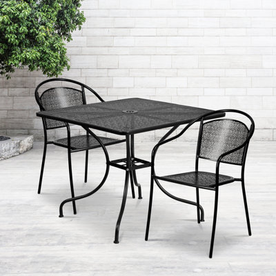 Ledoux 35.5'' Square Indoor-Outdoor Steel Patio Table Set with 2 Round Back Chairs