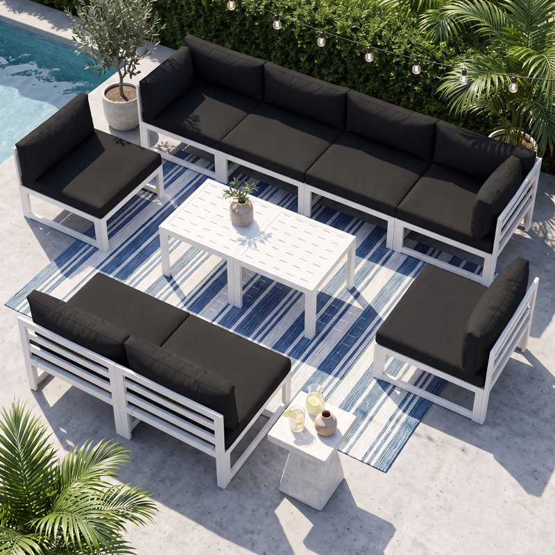 Ensemble de conversation modulaire d'extérieur en aluminium pour 8 personnes avec coussins et table basse Qui, ensemble de conversation pour patio résistant à la rouille