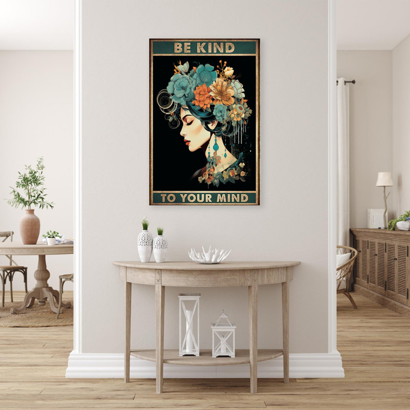 Flowers Be Kind To Your Mind 1 - 1 Piece Rectangle " Flowers Be Kind To Your Mind 1 ", 36" H x 24" W x 1.25" D