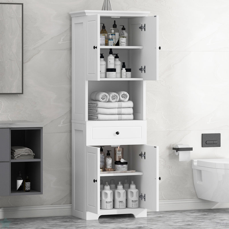 Armoire de salle de bain autoportante avec système de rangement multiple, Blanc