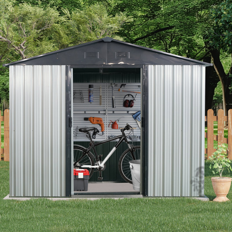 Metal Storage Shed, Black/White, 74.75" H x 93" W x 51.75" D