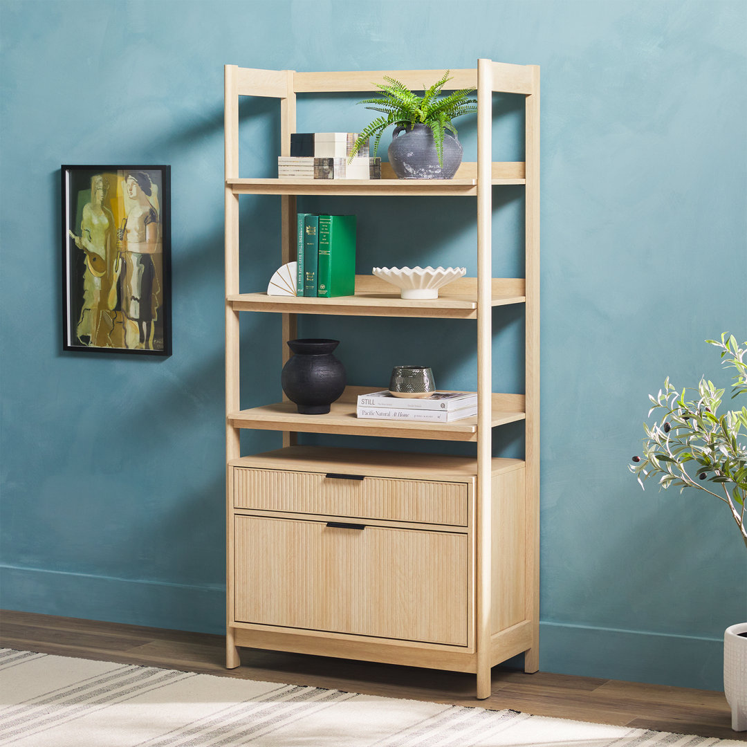 Jorah Reeded Bookcase with Lower 2-Drawer Storage Latitude Run® 