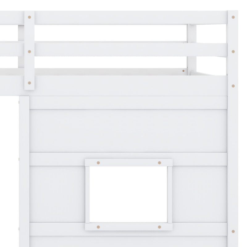 Lit mezzanine peu encombrant avec escalier de rangement et fenêtre, Blanc