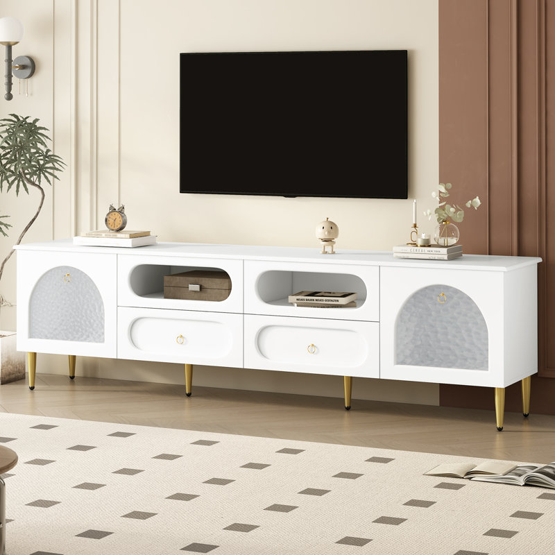 78.8" Retro TV Stand, Entertainment Center Media Console Cabinet With Six Metal Legs, 2 Cabinets, 4 Drawers And Anti-Tip Device For Living Room, Up To 85"