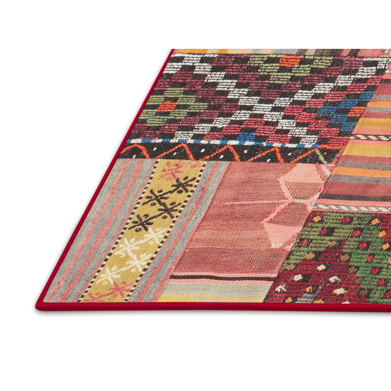 Tapis de zone rouge/orange contemporaine, Rectangle 5 pi x 7 pi