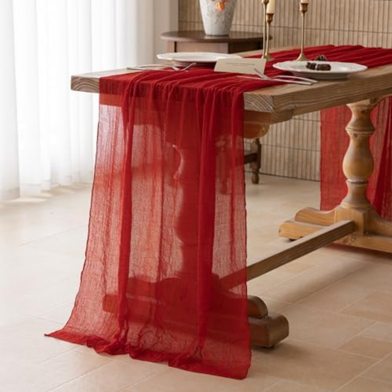 2Pcs Red Cheesecloth Table Runner 120 Inches for Party Home Décor