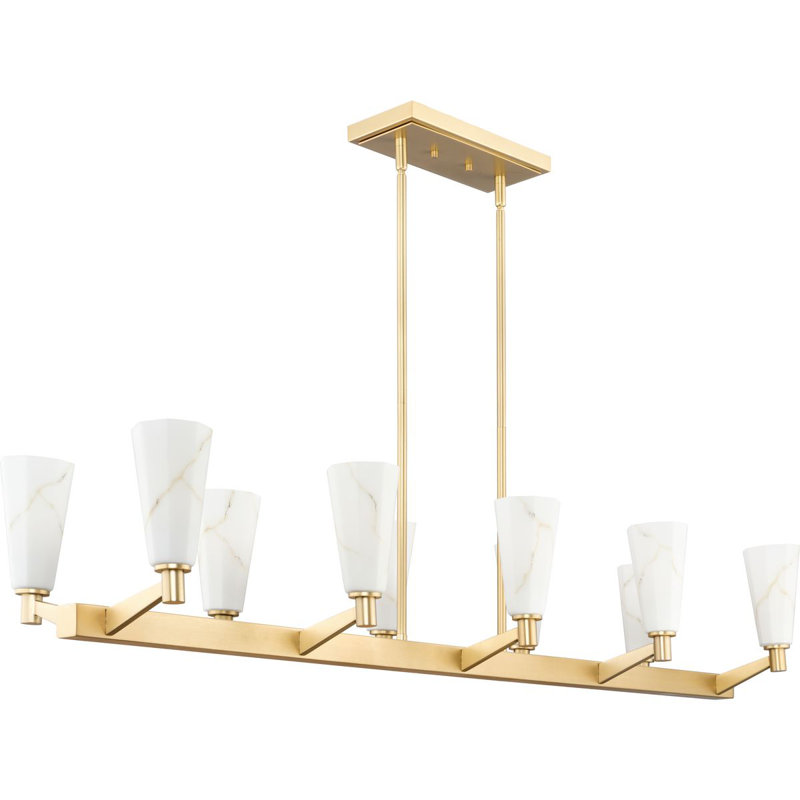 Ten-Light Modern Luxe Linear Chandelier, Brushed Brass