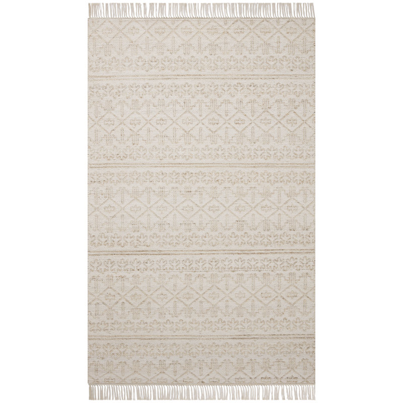 Sand and Ivory Geometric Wool Cotton Flatweave Rug 3'-6" x 5'-6"