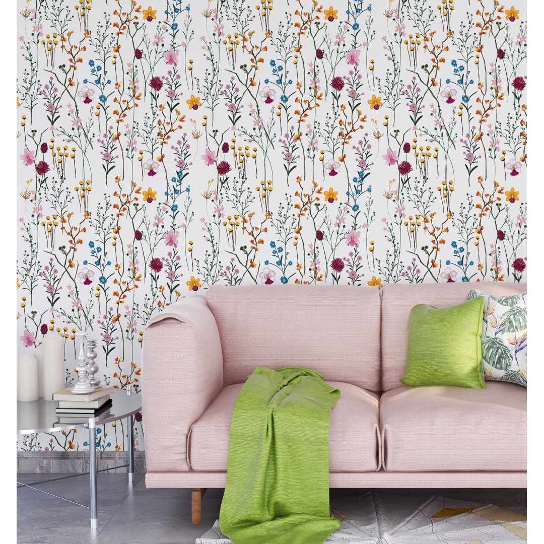 Field Colorful Flowers Peel and Stick Keillan Wallpaper Red Barrel Studio® 