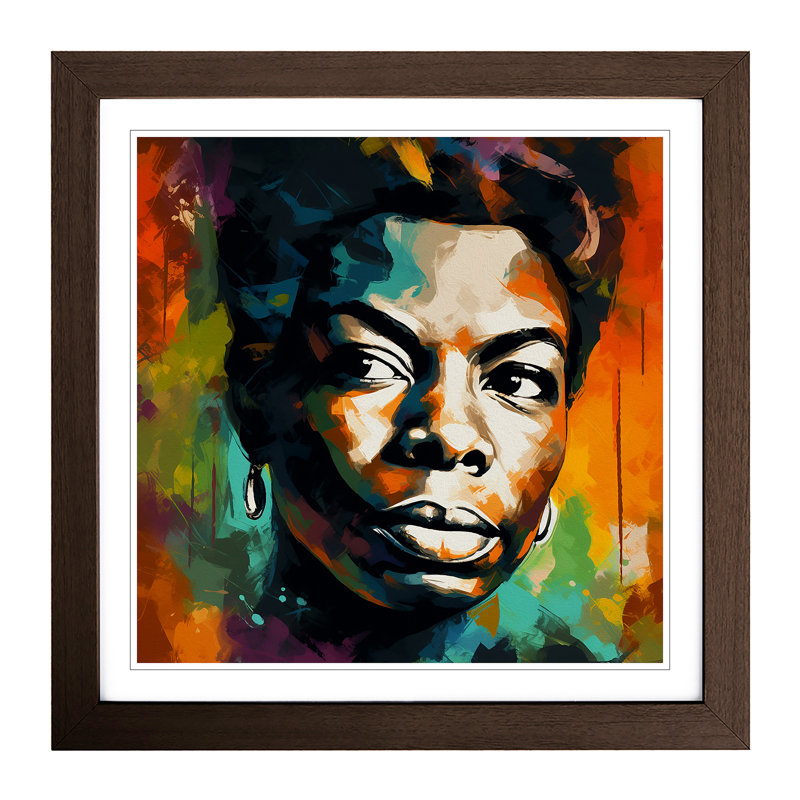 Nina Simone Abstract Art - Single Picture Frame Print on Wood, Walnut