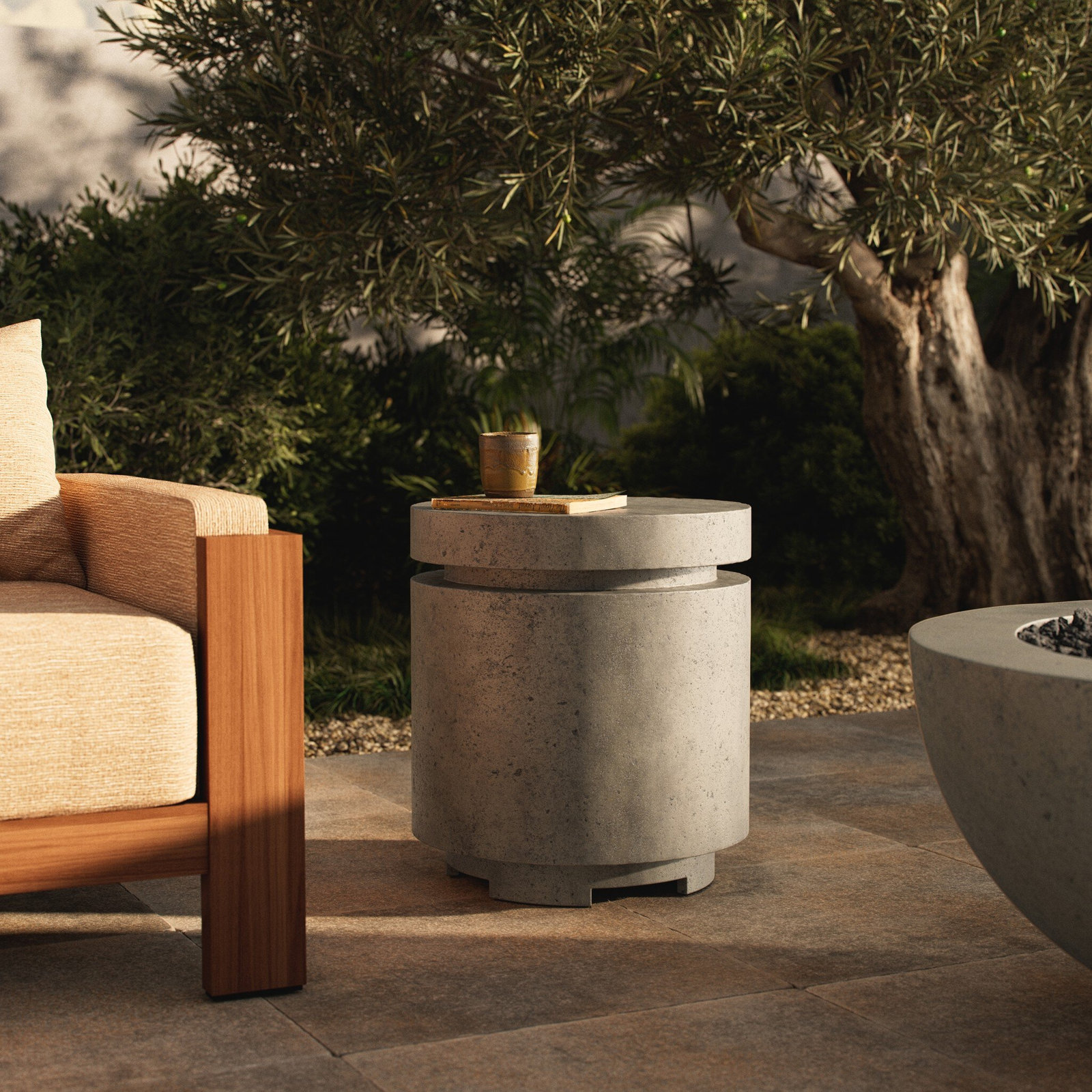 Jolin Outdoor Fireplace, Pewter Concrete