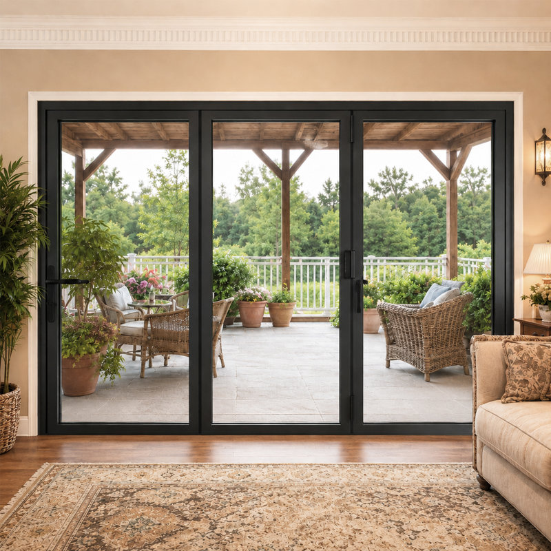 108 po X P 80 po H Porte de patio pliante en aluminium trempé double en aluminium noir H 3 + 0, H 80 po x l 108 po