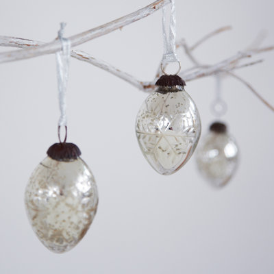 Set of 3 Silver Snowflake Recycled Glass Baubles