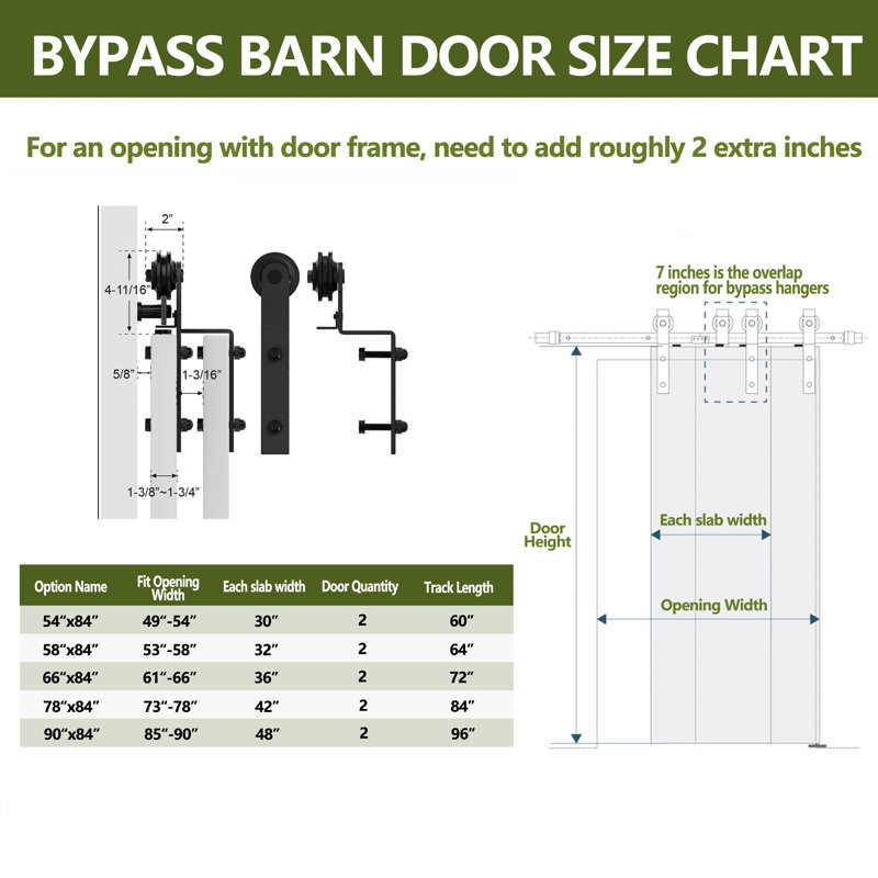 Bypass Barn Doors, 78 po x 84 po