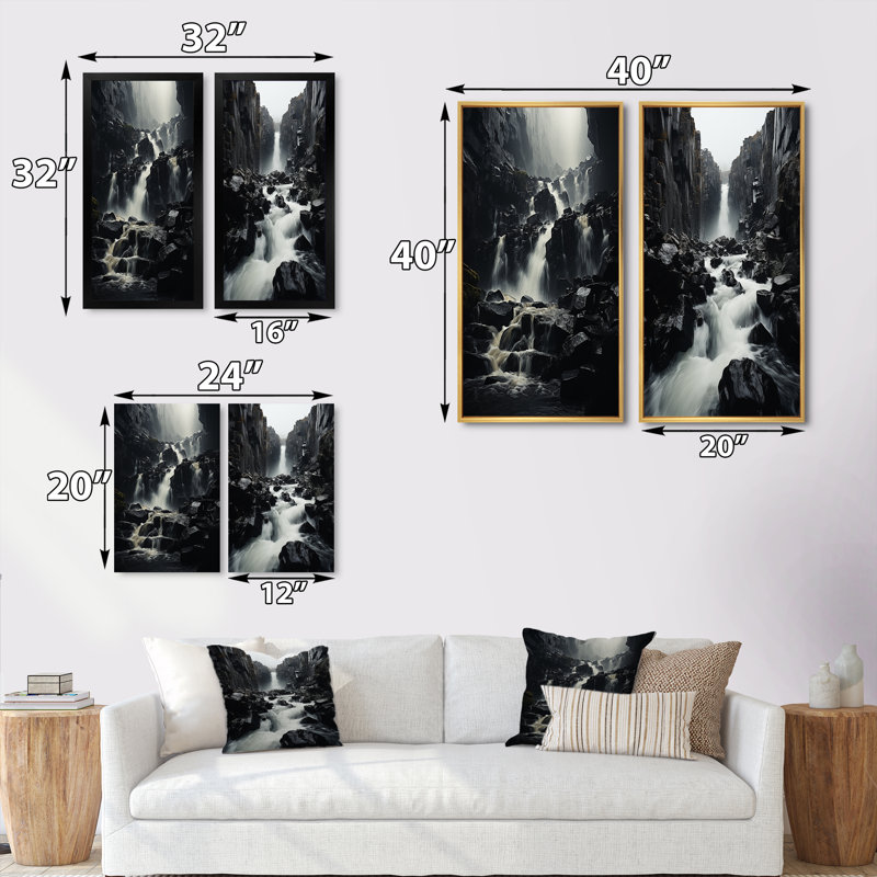 «Waterfall Ephemeral Cascade», 2 pièces sur toile, H 40 po x l 40 po, Toile tendue
