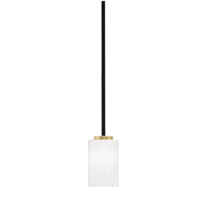 Mini-luminaire suspendu 1 lumière Amarmula, noir mat et laiton vieilli, verre marbré blanc 4 po, Blanc