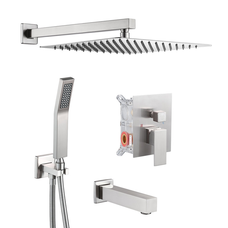 Complete Shower System with Rough in-Valve, Silver