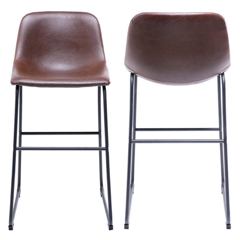 Tabourets de bar en cuir Parveena, Brun, Tabouret de bar (siège d'une hauteur de 29 po), 2