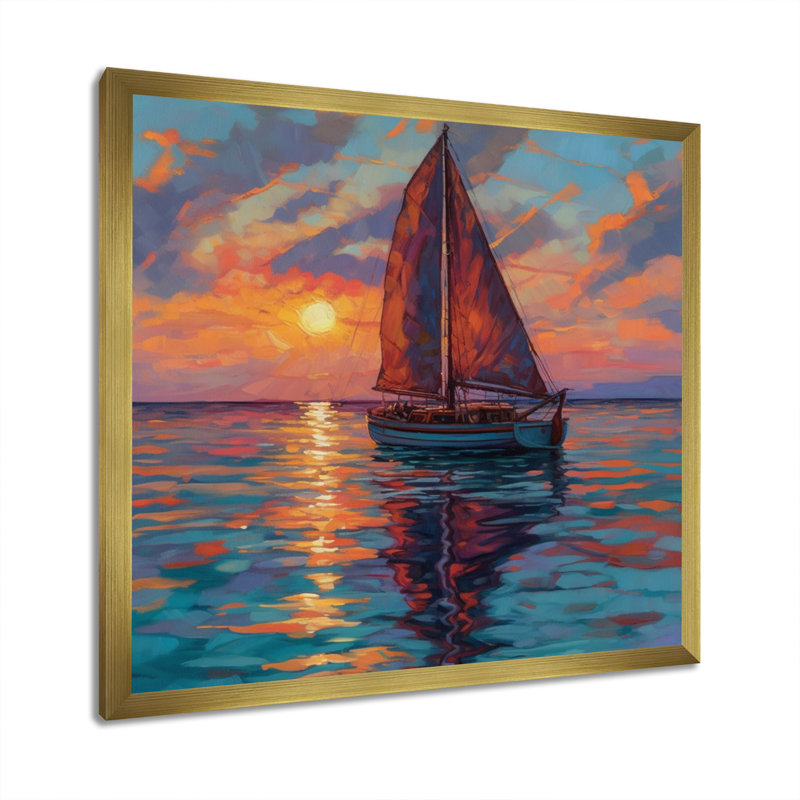 Voilier en mer III - reproduction sur toile, H 16 po x l 16 po x P 1 po, Cadre flottant doré