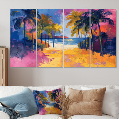 Green Yellow Palm Trees Tropical Oasis II - Palms & Palm Trees Canvas Art Set