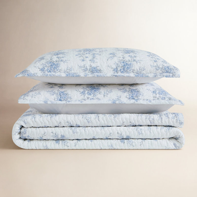  Ensemble de courtepointe en coton blanc / bleu standard, Courtepointe simple très longue simple + 1 taie d