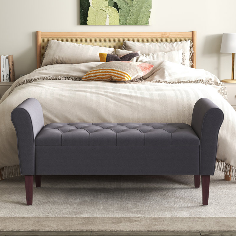 Polyester Tufted Storage Bench, Gray, 23.6" H x 50.4" W x 18.9" D