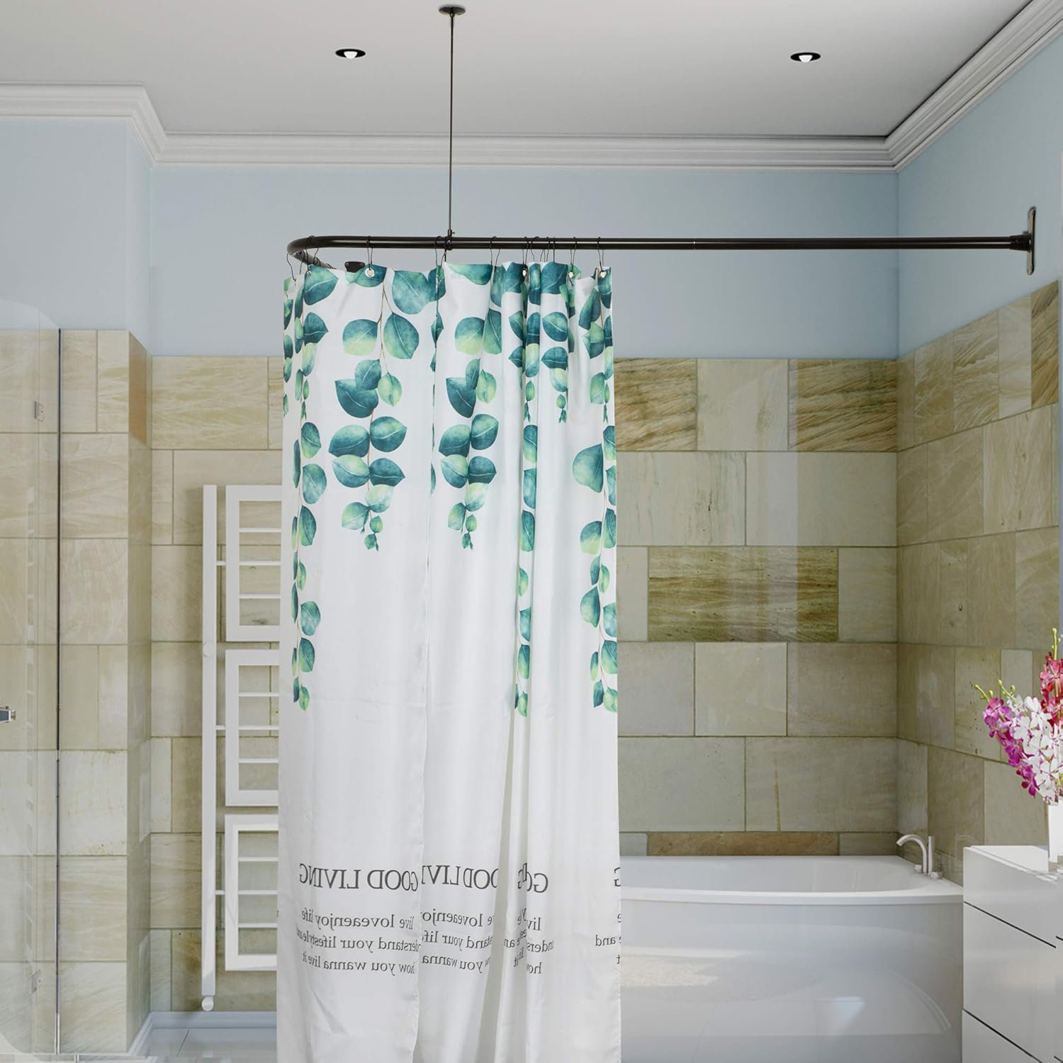 Beniar L Shaped Shower Curtain Rod, Bathroom Bathtub Corner Adjustable Shower Curtain Rod with ...
