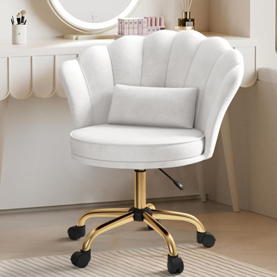 Fauteuil de coiffeuse pivotant en velours moderne à hauteur ajustable avec base dorée et roulettes Modern