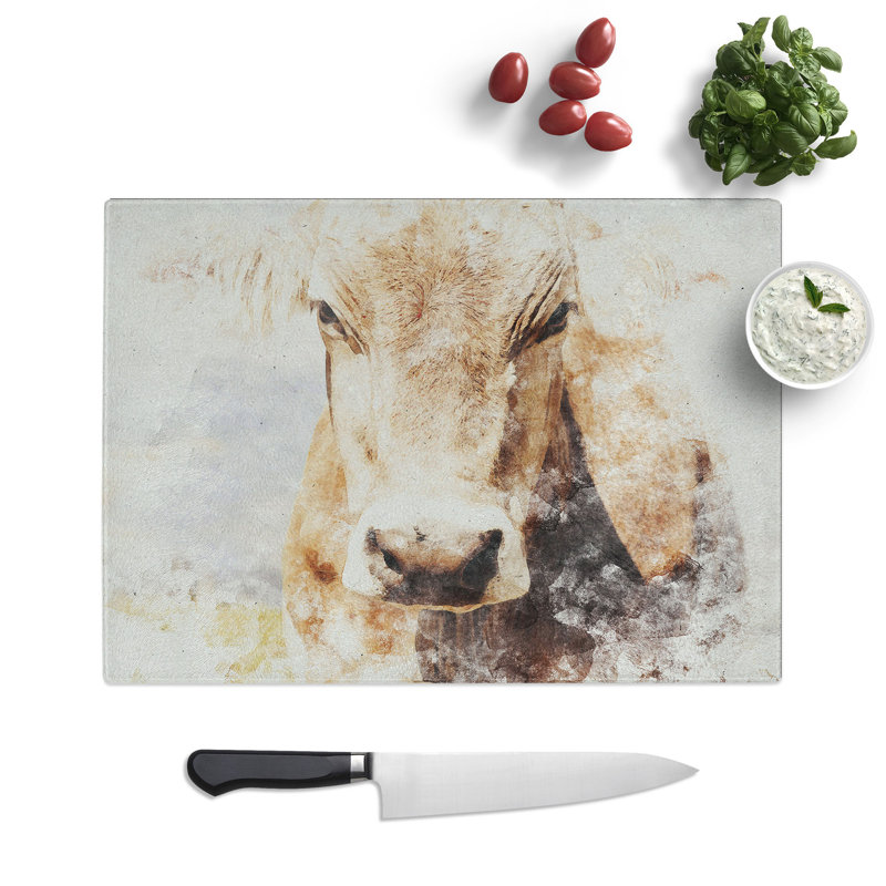 Portrait of a Cow Vol.1 Watercolour Chopping Board, 0.4cm H x 20cm W x 28.5cm L