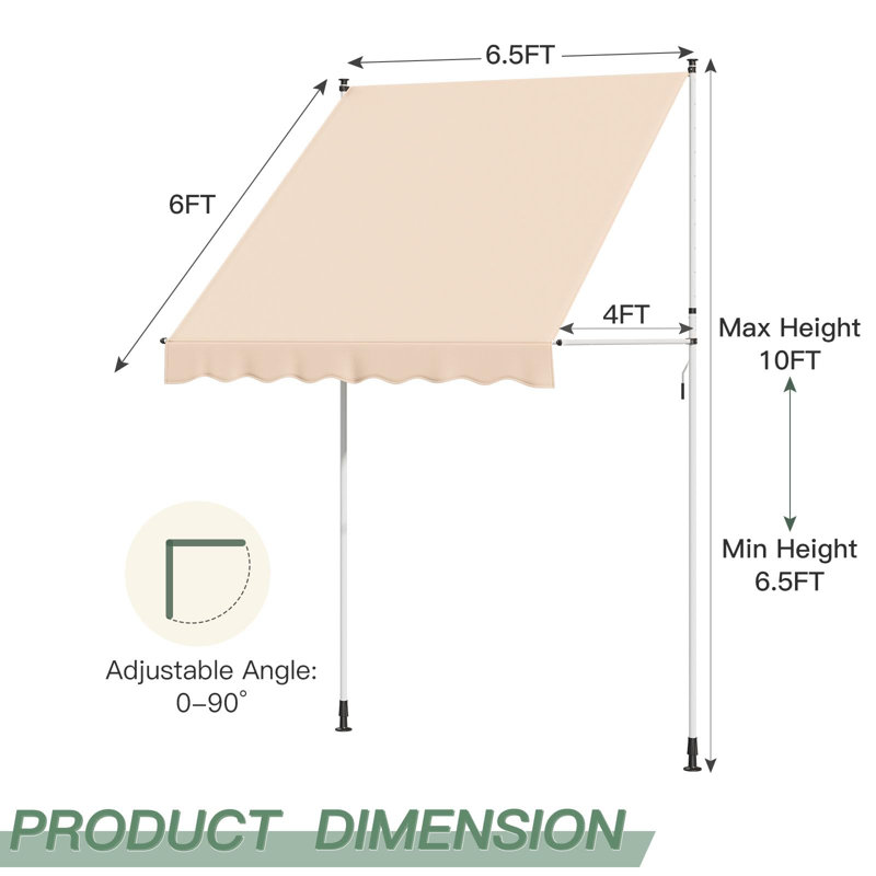 Auvent de terrasse manuel rétractable sans vis, Beige, H 120 po x l 78 po x P 48 po
