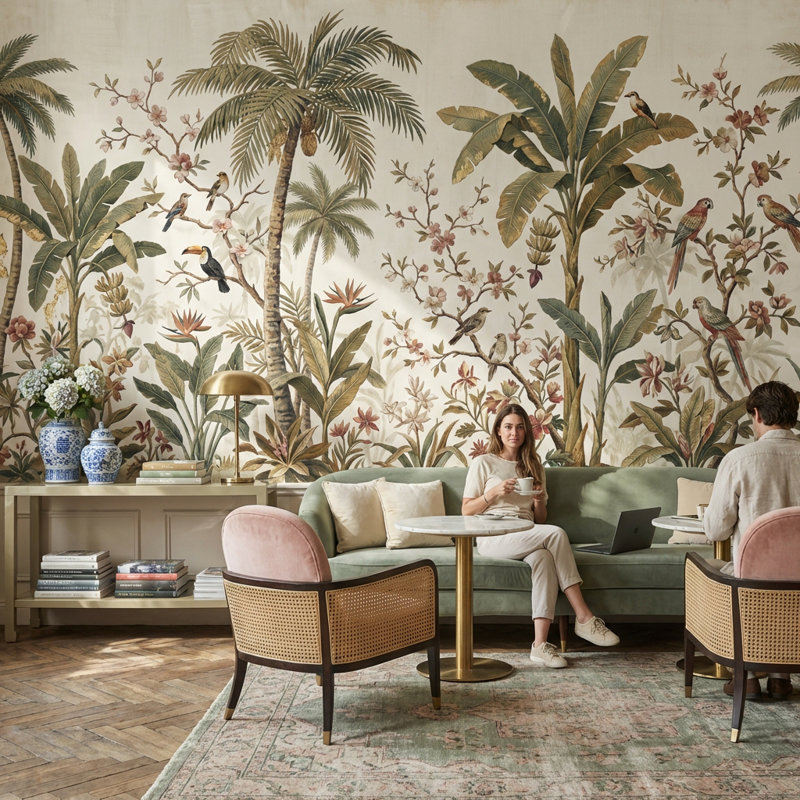 Papier peint palmiers tropicaux, 140" x 108", Peler et coller
